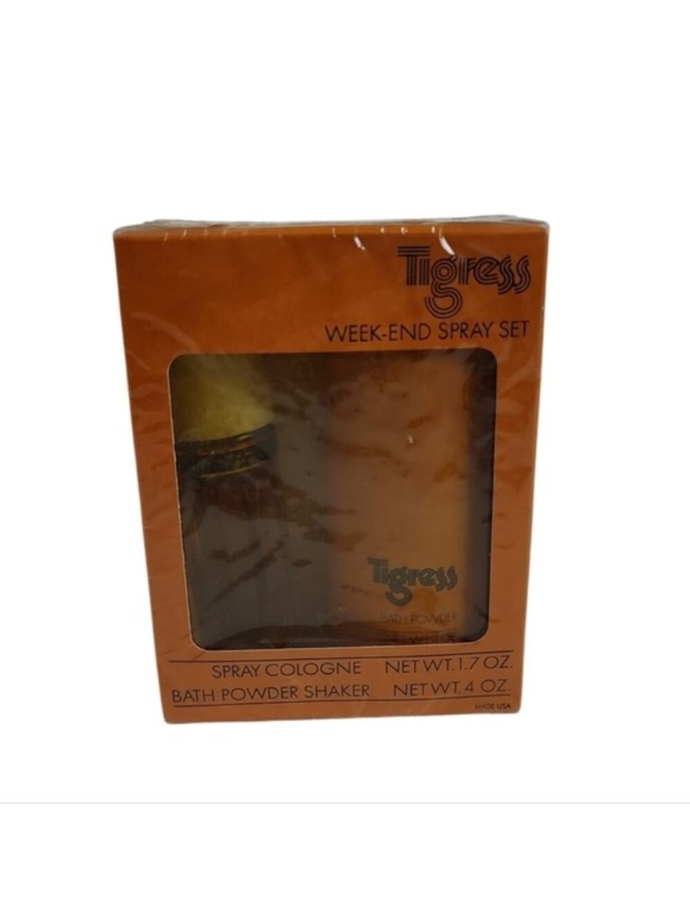 Faberge Tigress Week-End Spray Set 1.7oz Cologne 4oz Bath Powder Shaker